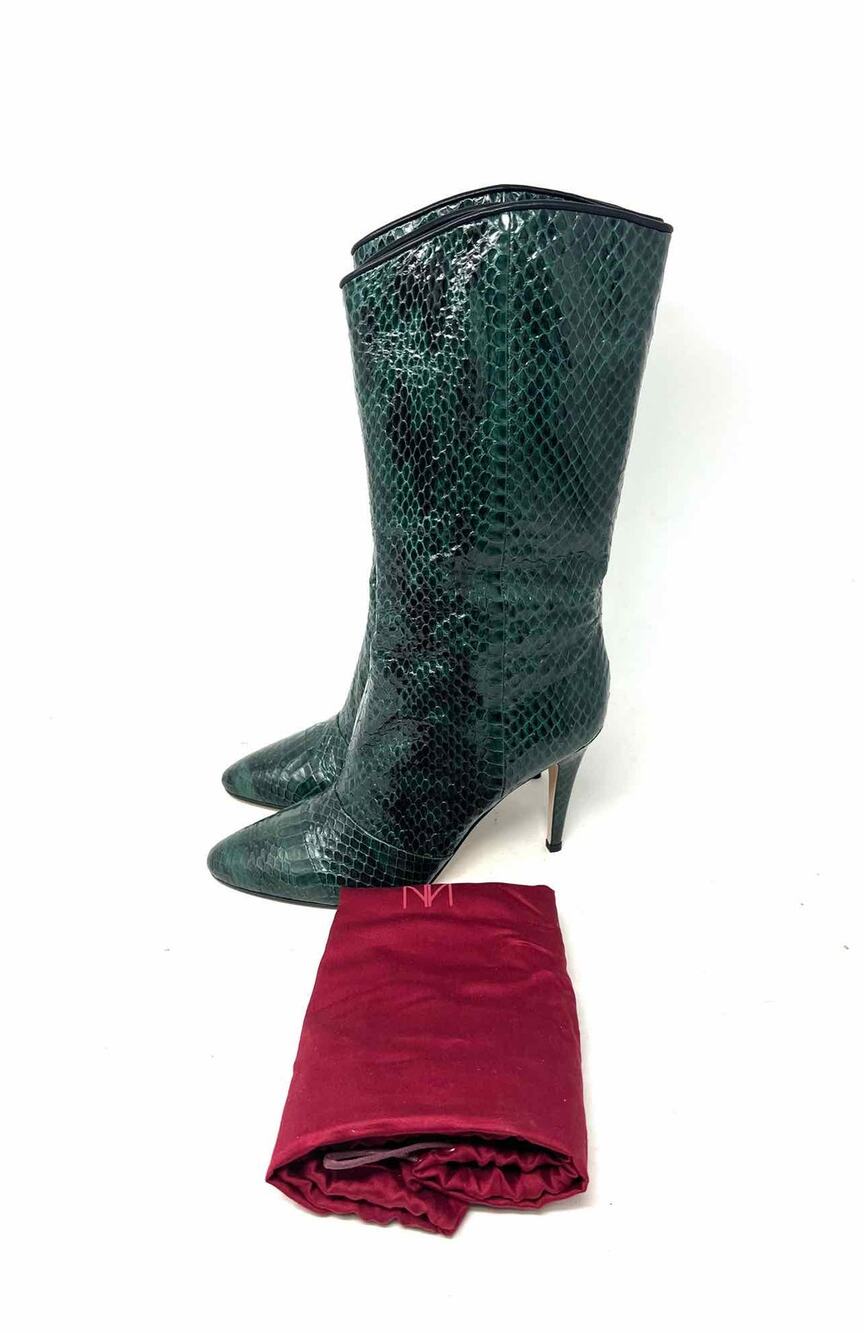 Tamara Mellon Size 6 Green/Black Snake Skin Leather W/ DUST BAG Designer Boots